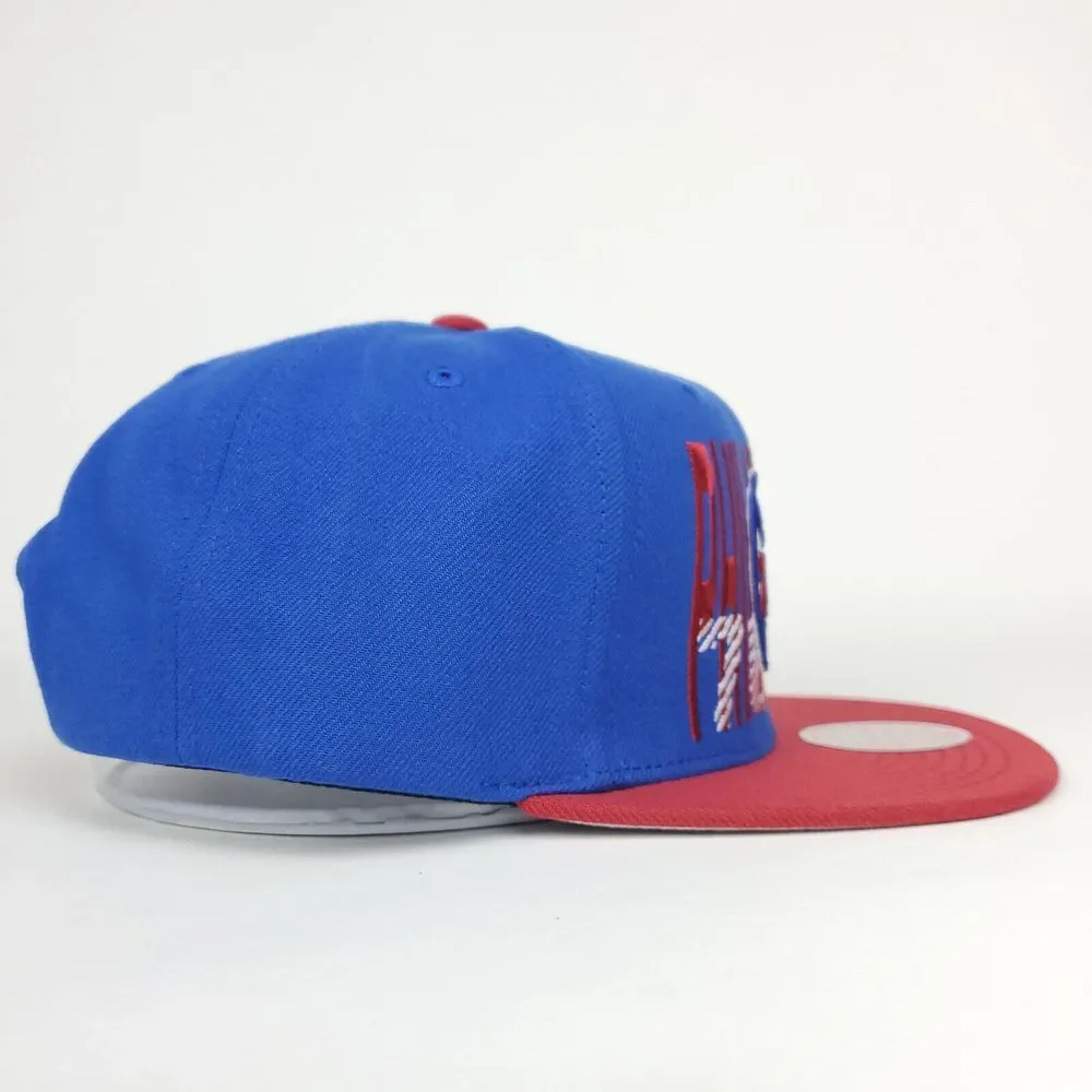 Philadelphia 76ers Mitchell & Ness NBA Snapback Hat Cap‎ Word Logo Blue Red NWT